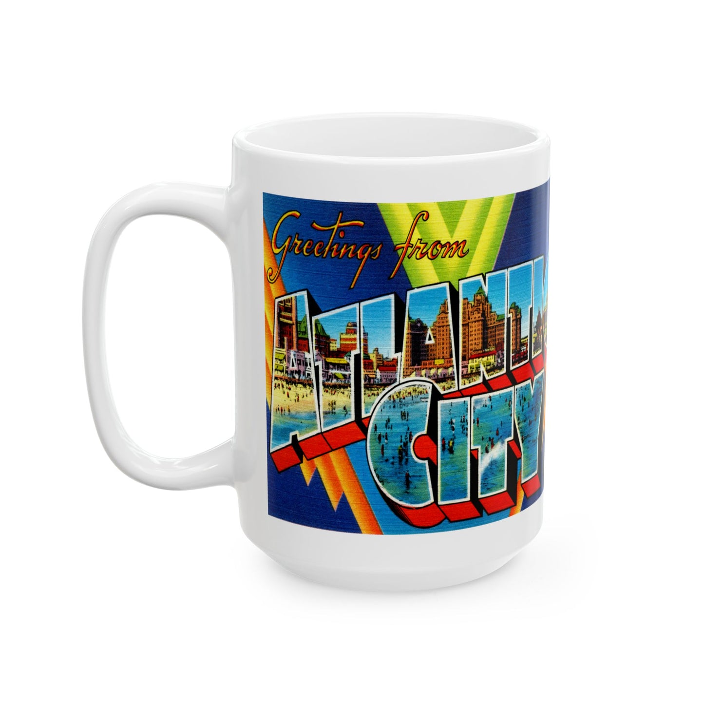 Memebly Vintage Greetings from Atlantic City NJ New Jersey  Coffee Mug - Blue Image