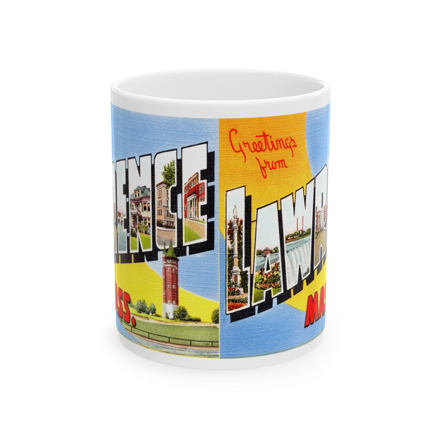 Memebly Scenic Vintage Greetings from Lawrence MA Massachusetts Coffee Mug