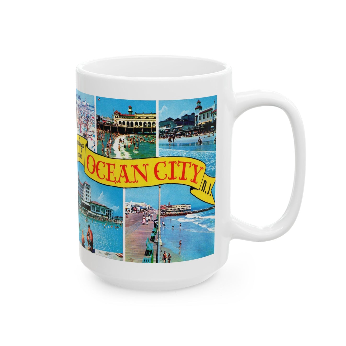 Memebly Retro 1950s Greetings from Ocean City NJ New Jersey Coffee Mug