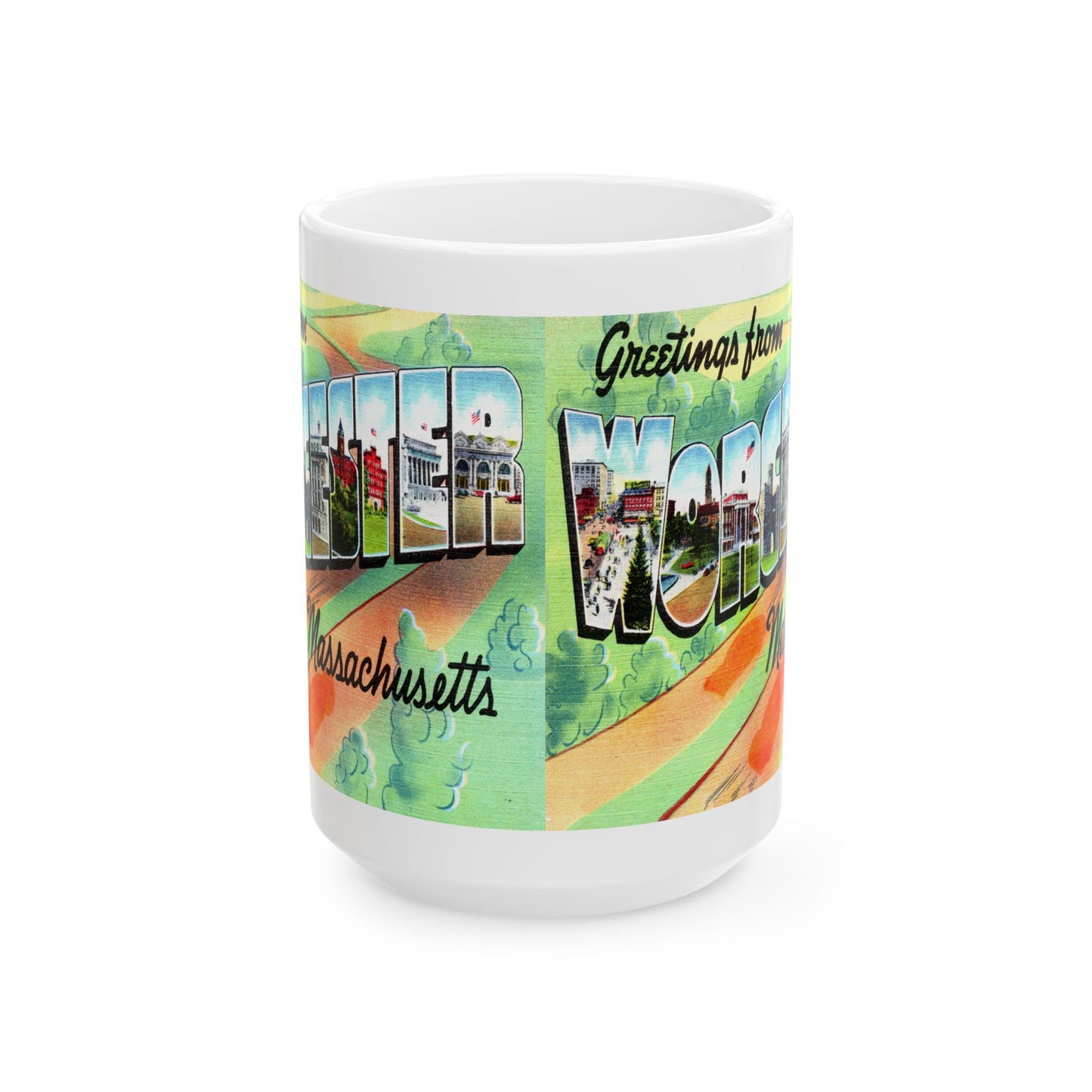 Memebly Retro Greetings from Worcester MA Massachusetts Coffee Mug