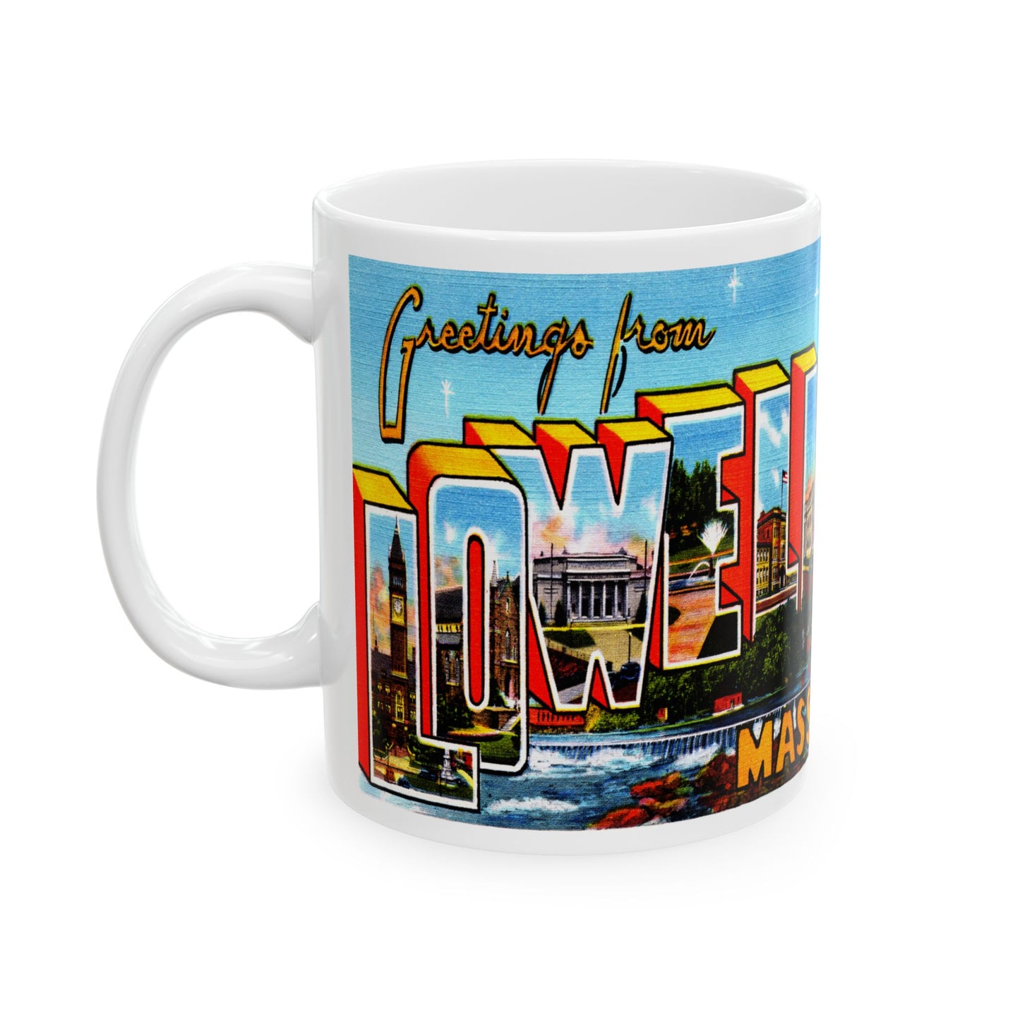 Memebly Vintage Greetings from Lowell MA Massachusetts Coffee Mug