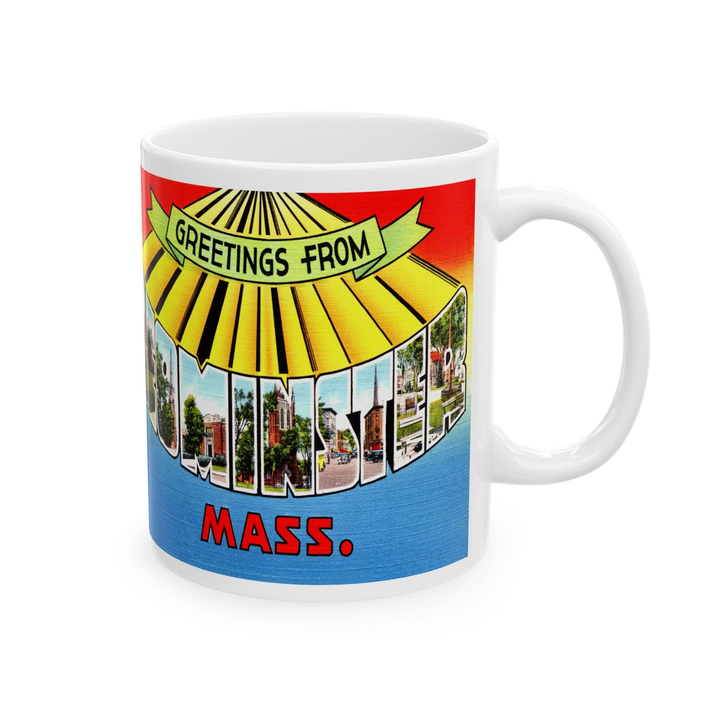 Memebly Vintage Greetings from Leominster MA Massachusetts Coffee Mug