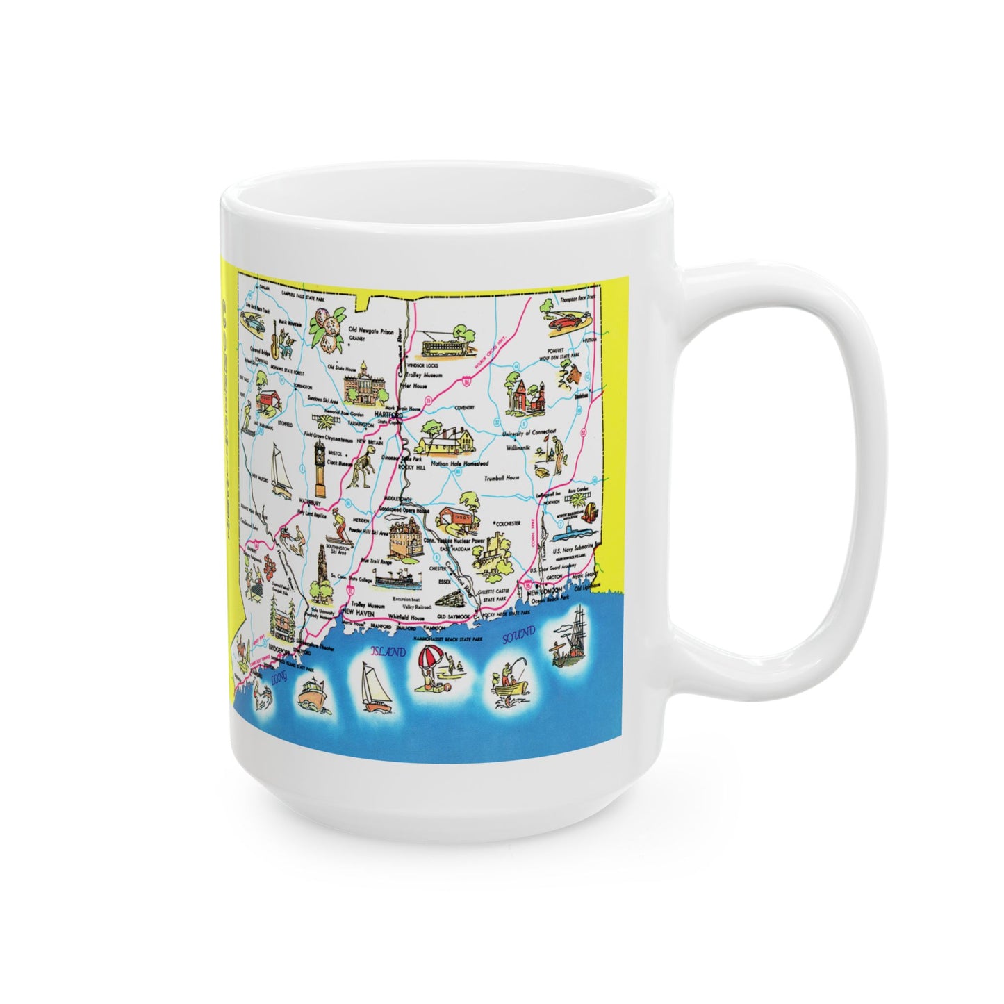 Memebly Vintage Scenic Retro Connecticut Map Coffee Mug