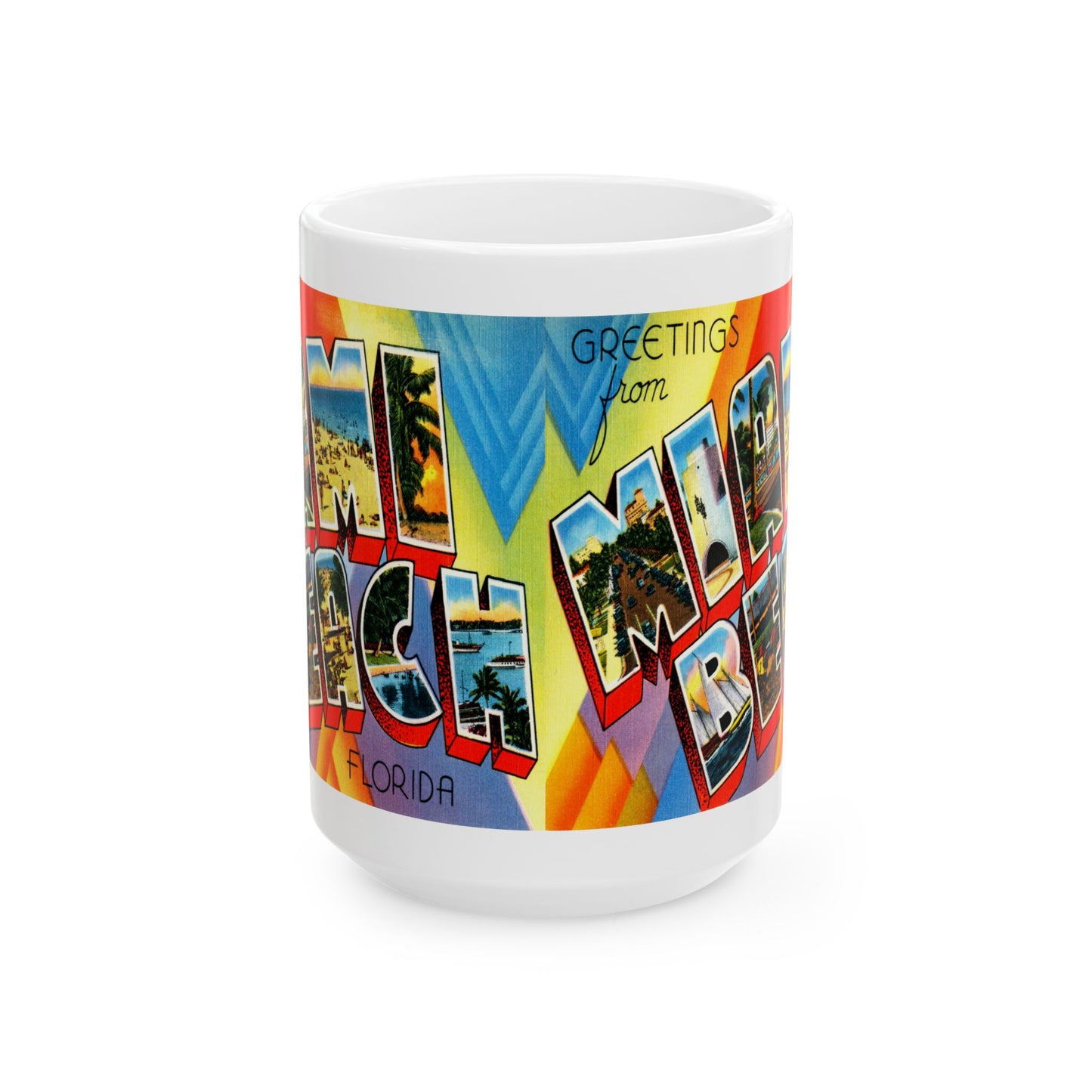 Memebly Colorful Greetings from Miami Beach FL Florida Coffee Mug