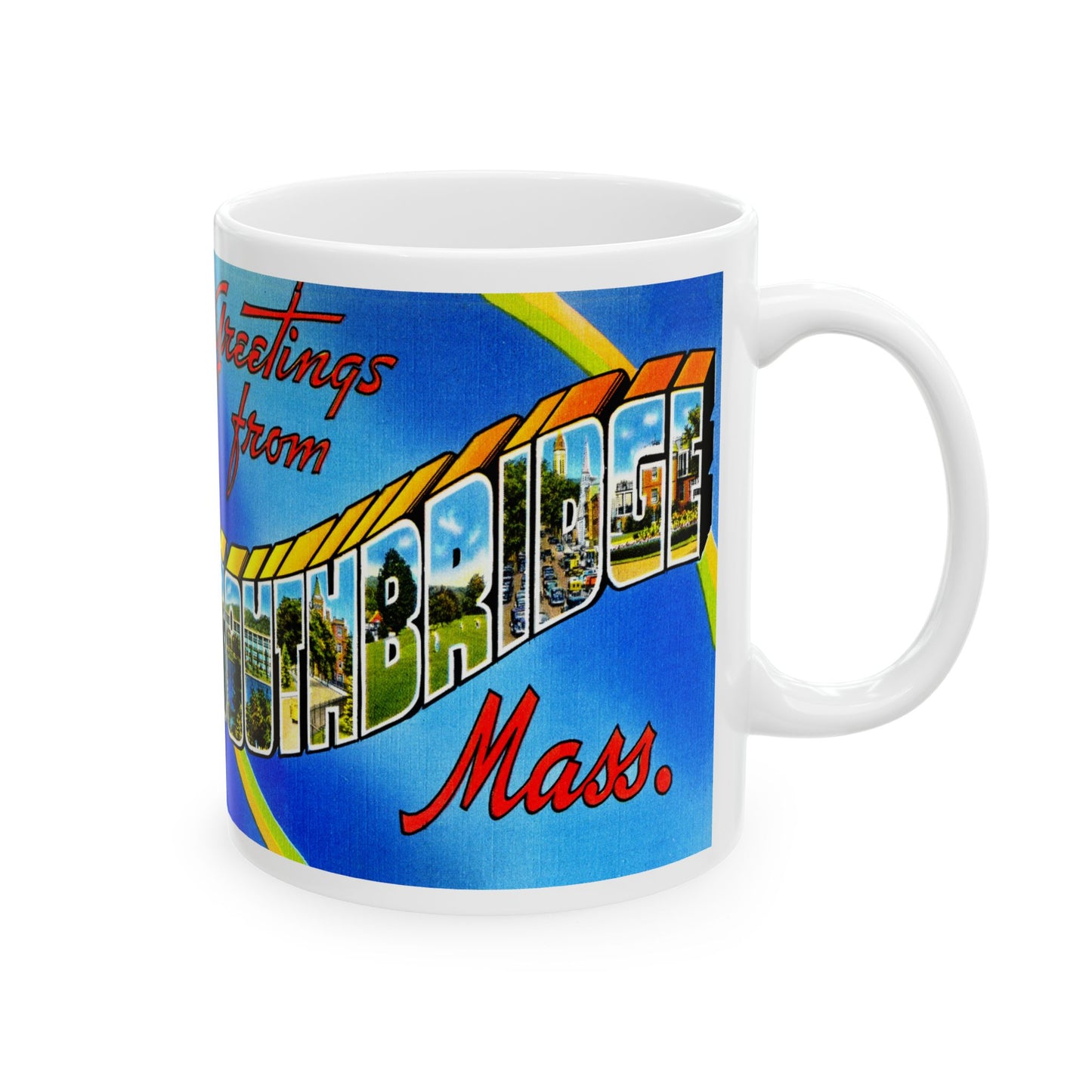 Memebly Vintage Greetings from Southbridge MA Massachusetts Coffee Mug