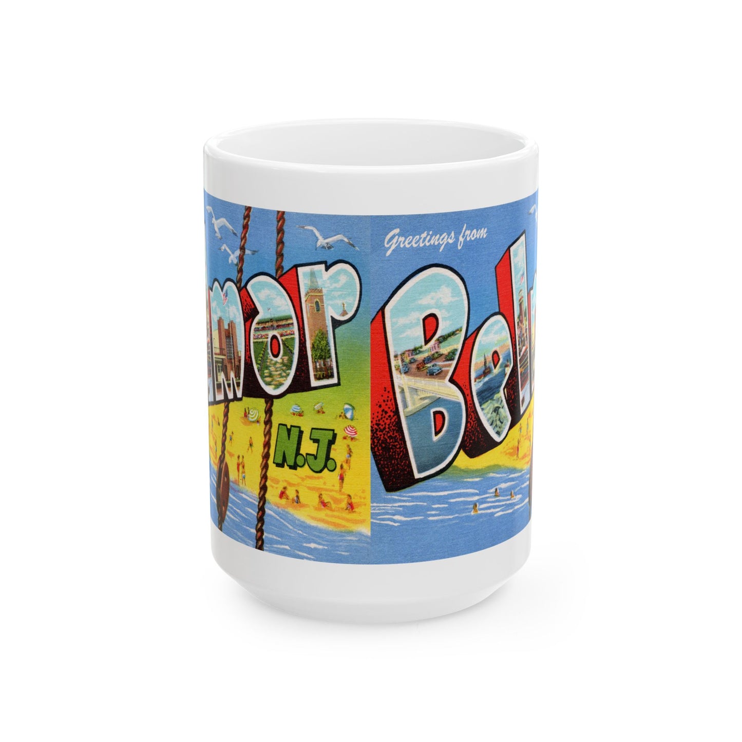 Memebly Vintage Beach Greetings from Belmar NJ New Jersey Coffee Mug