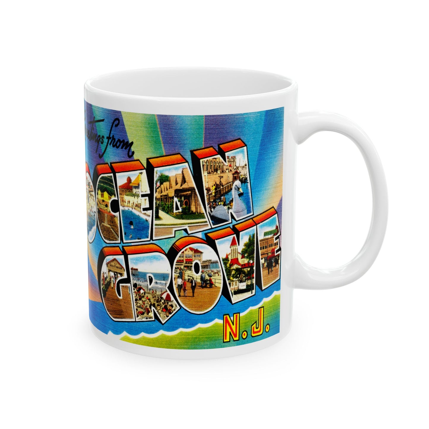 Memebly Retro Greetings from Ocean Grove NJ New Jersey Coffee Mug