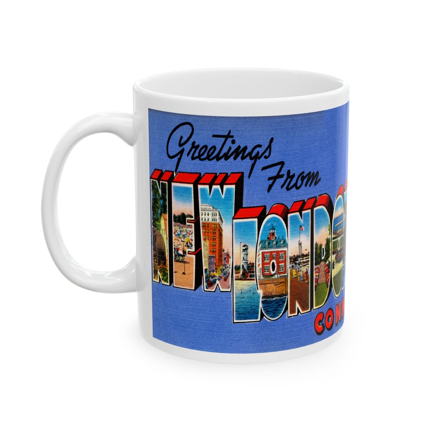 Memebly Vintage Greetings from New London CT Connecticut Coffee Mug