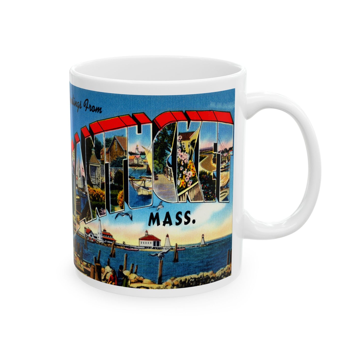 Memebly Vintage Greetings from Nantucket MA Massachusetts Coffee Mug