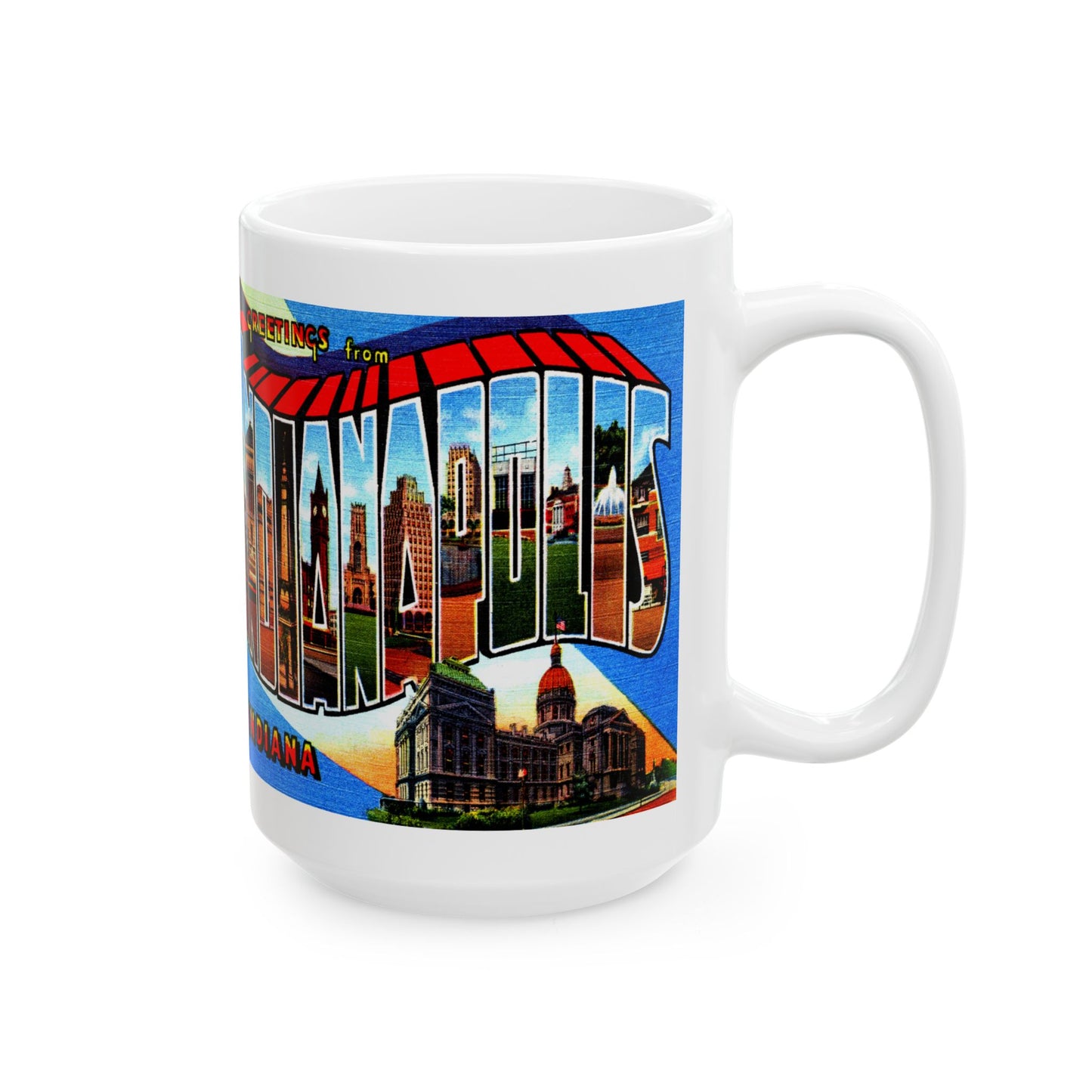 Memebly Colorful Retro Greetings from Indianapolis IN Indiana Coffee Mug