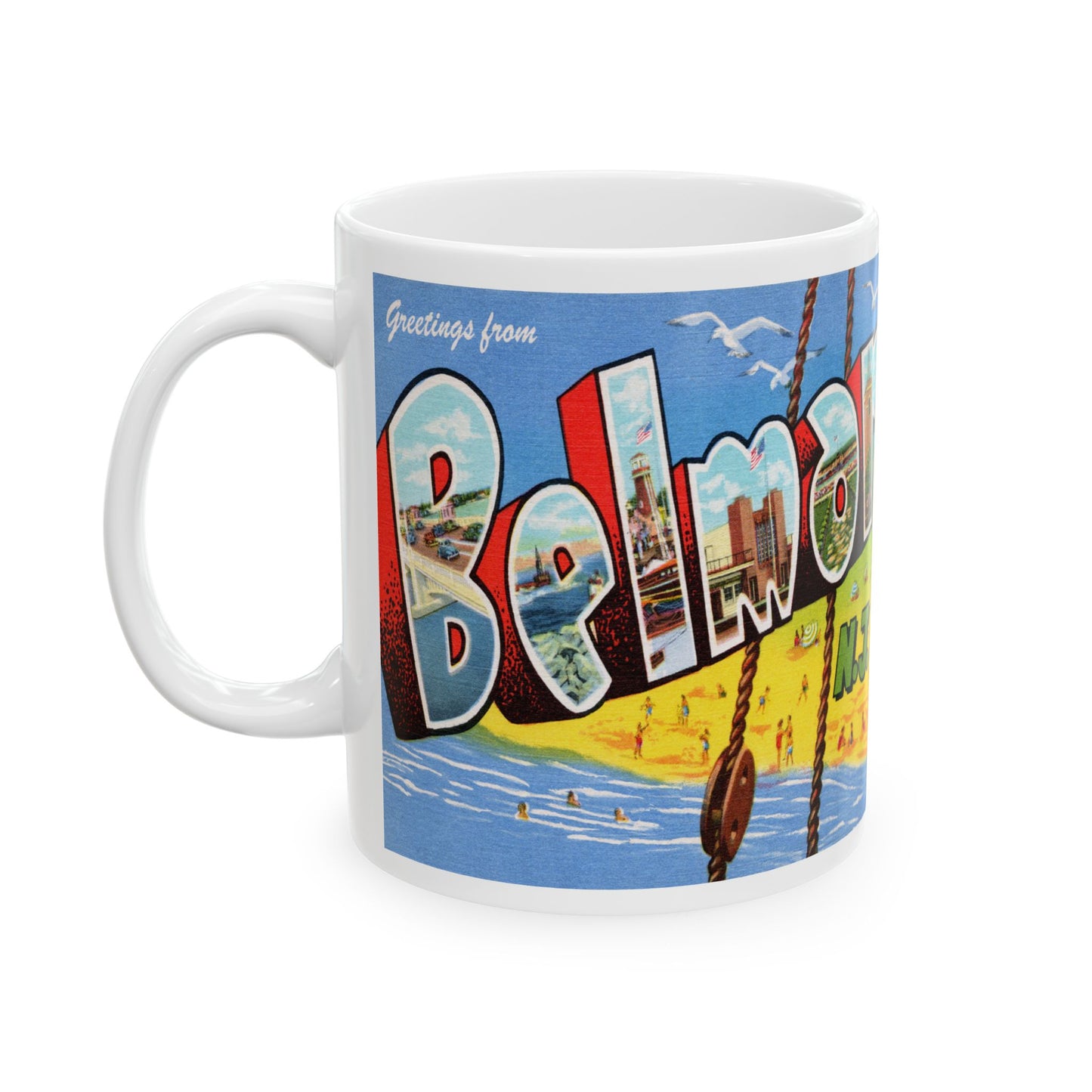 Memebly Vintage Beach Greetings from Belmar NJ New Jersey Coffee Mug