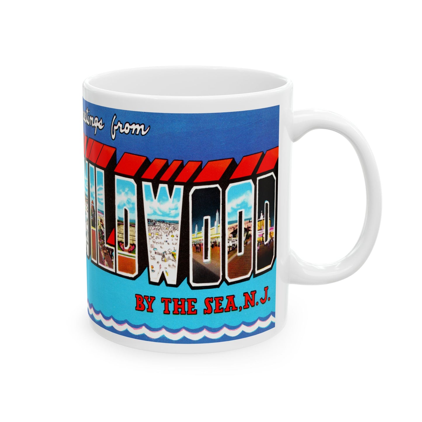 Memebly Retro Greetings from Wildwood by the Sea NJ New Jersey Coffee Mug