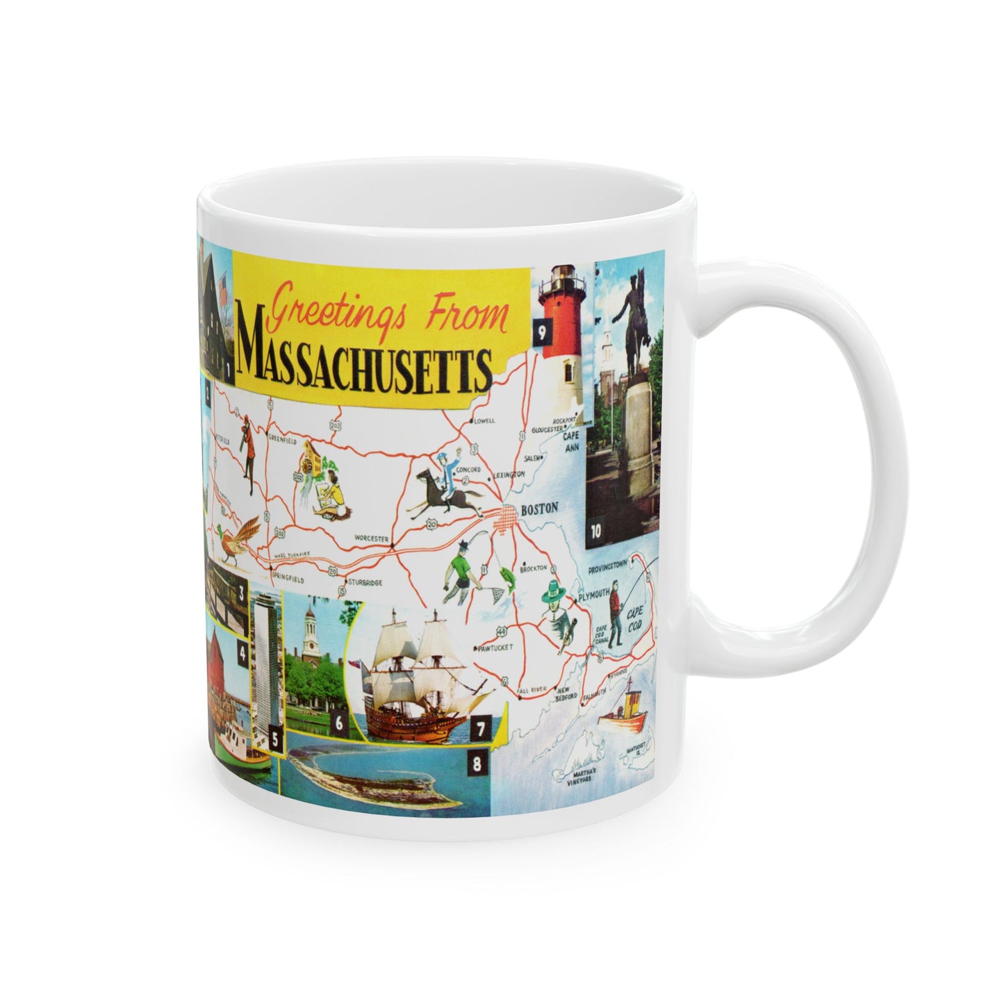 Memebly Vintage Greetings from Massachusetts MA Map Coffee Mug