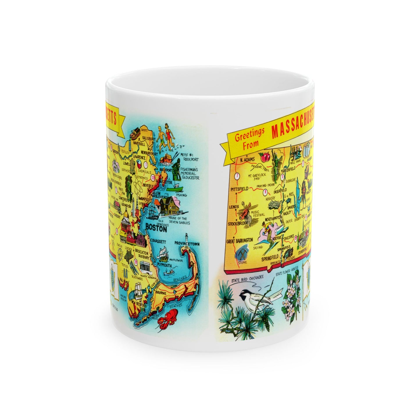 Memebly Retro  Greetings from Massachusetts MA Map Coffee Mug