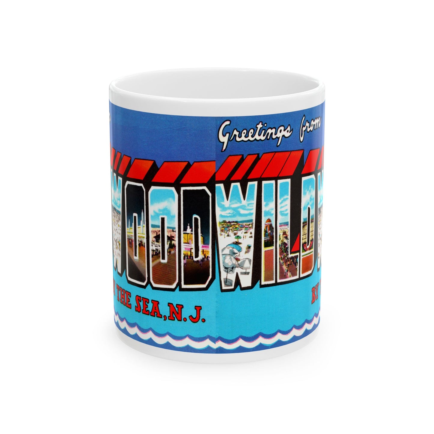 Memebly Retro Greetings from Wildwood by the Sea NJ New Jersey Coffee Mug