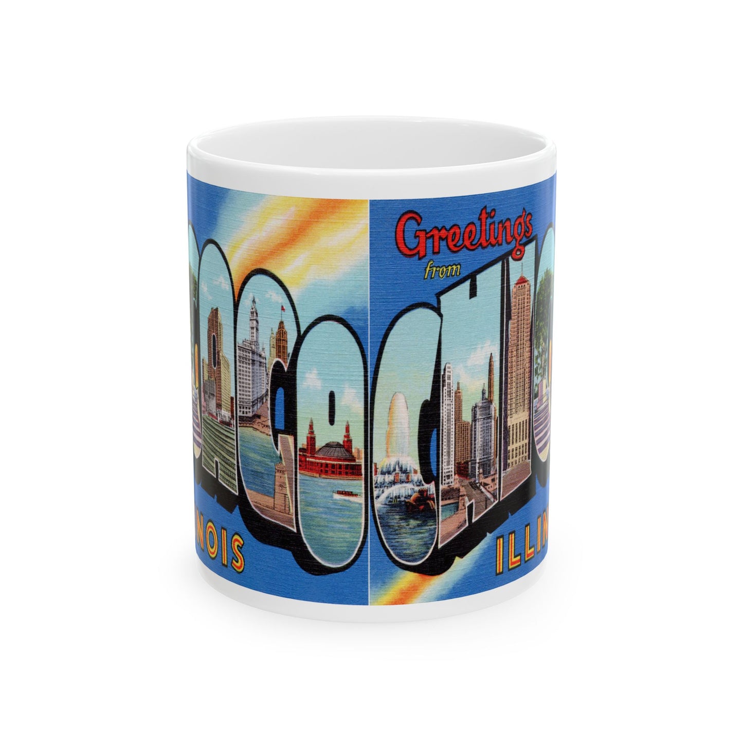 Memebly Scenic Retro Greetings from Chicago IL Coffee Mug