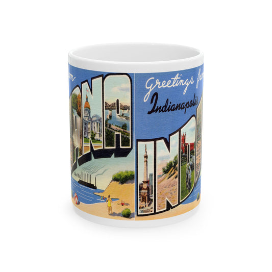 Memebly Colorful Vintage Beach Greetings from Indianapolis IN Indiana Coffee Mug