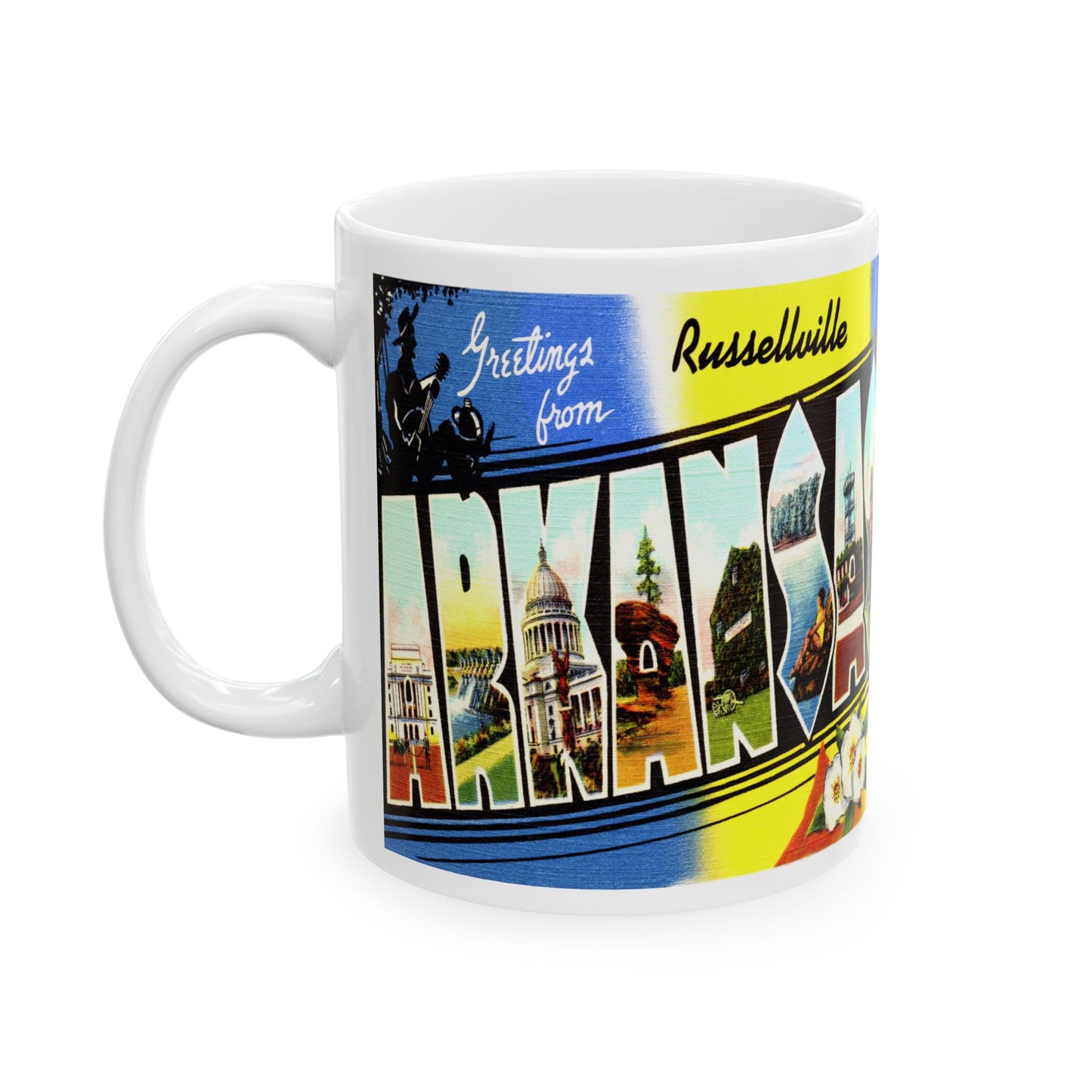 Memebly Vintage Greetings from Russellville AR Arkansas Coffee Mug