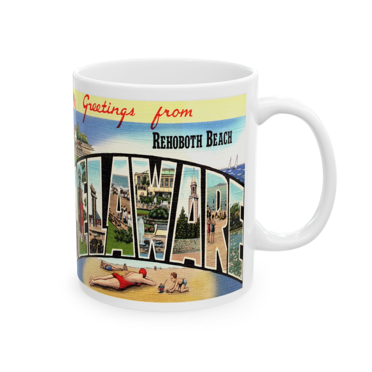 Memebly Vintage Scenic Greetings Rehoboth Beach DE Delaware Coffee Mug