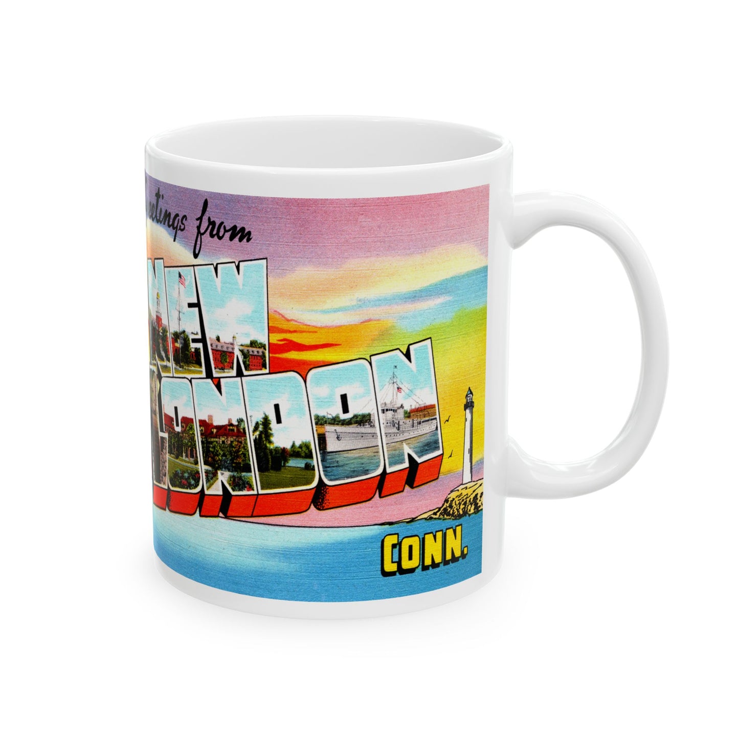 Memebly Retro Greetings from New London CT Connecticut Coffee Mug