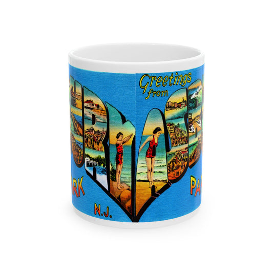 Memebly Colorful Vintage Beach Greetings from Asbury Park NJ New Jersey Coffee Mug