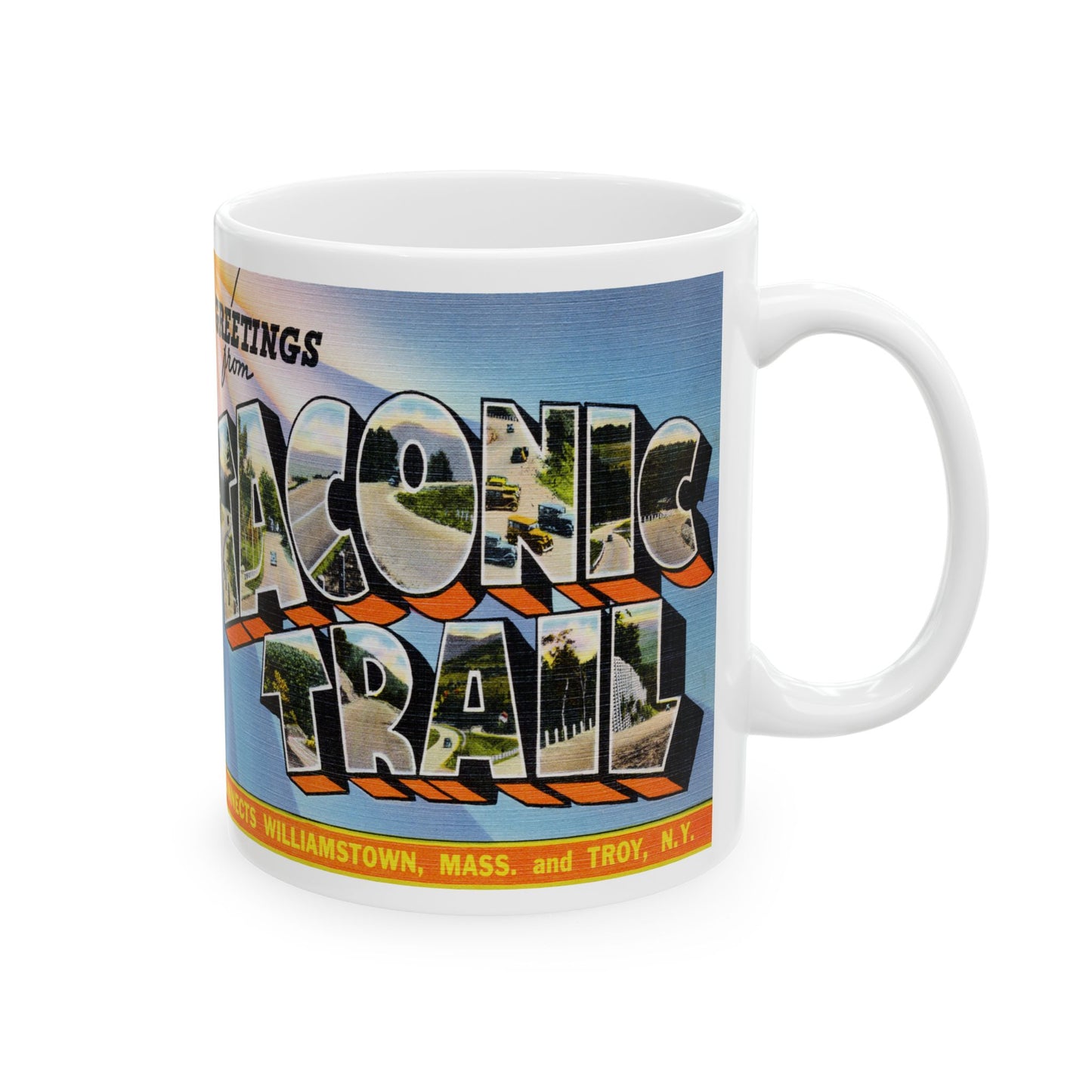 Memebly Vintage Greetings from the Taconic Trail MA Massachusetts Coffee Mug