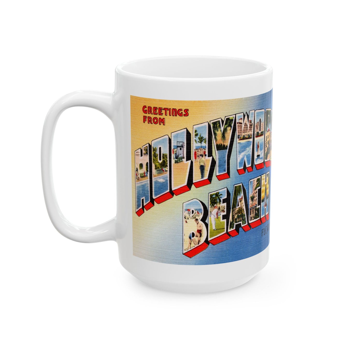 Memebly Retro Greetings from Hollywood Beach FL Florida Coffee Mug