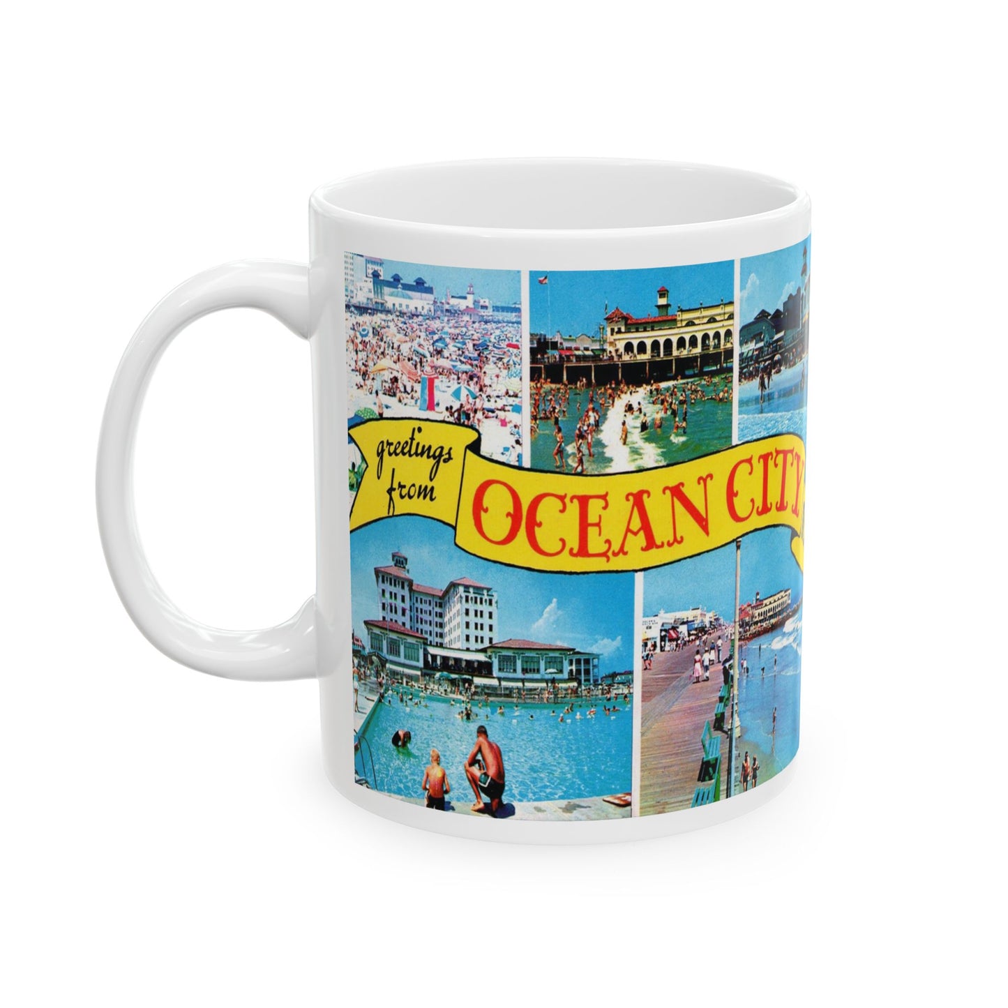 Memebly Retro 1950s Greetings from Ocean City NJ New Jersey Coffee Mug