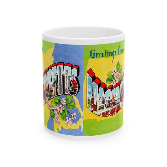 Memebly Colorful Vintage Greetings from Massachusetts MA Coffee Mug