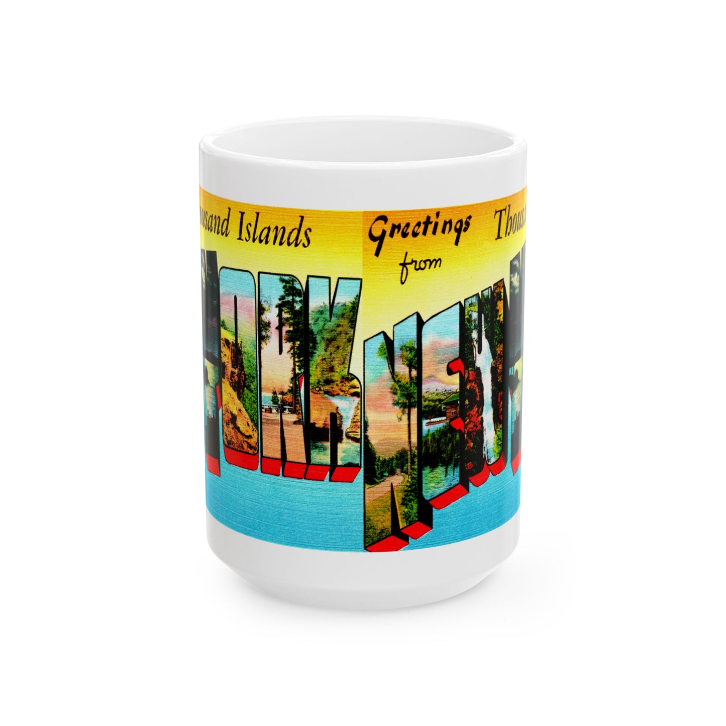 Memebly Retro Greetings from Thousand Islands NY New York Coffee Mug