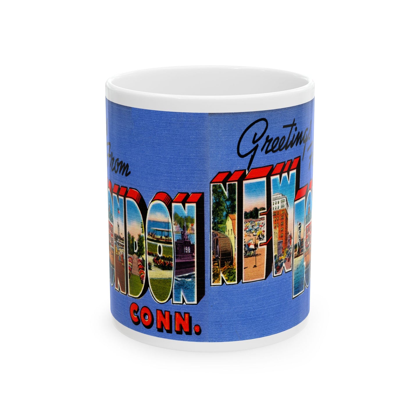 Memebly Vintage Greetings from New London CT Connecticut Coffee Mug