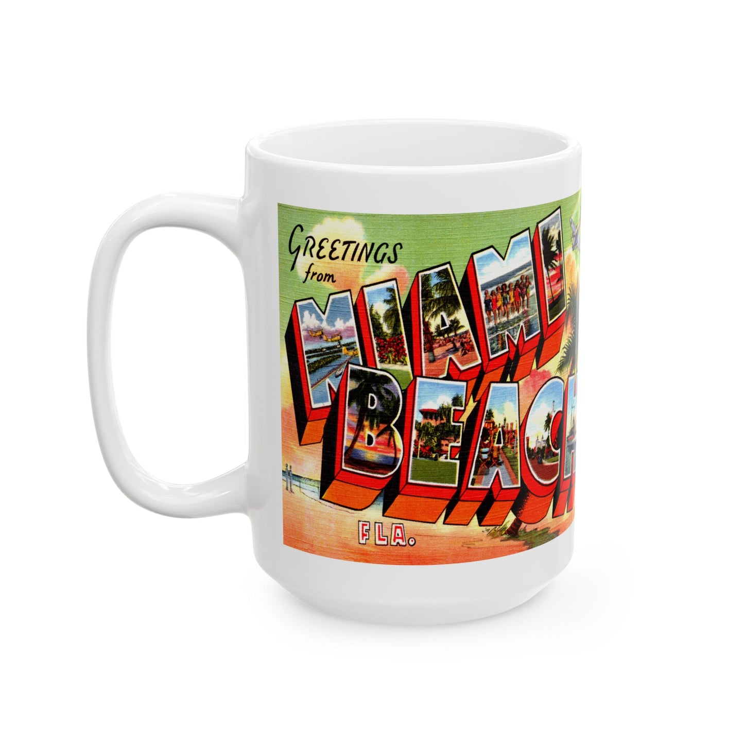 Memebly Colorful Retro Greetings from Miami Beach FL Florida Coffee Mug