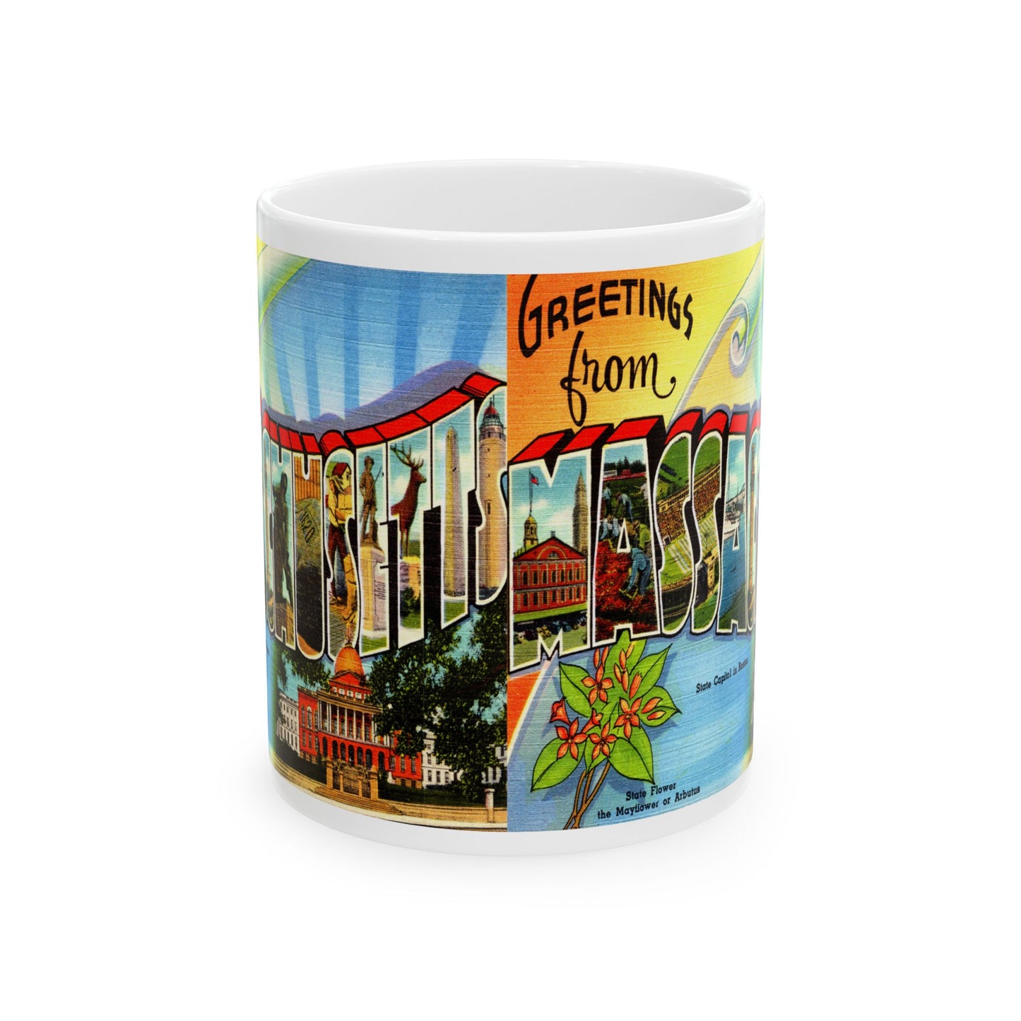 Memebly Vintage Greetings from Massachusetts MA Coffee Mug