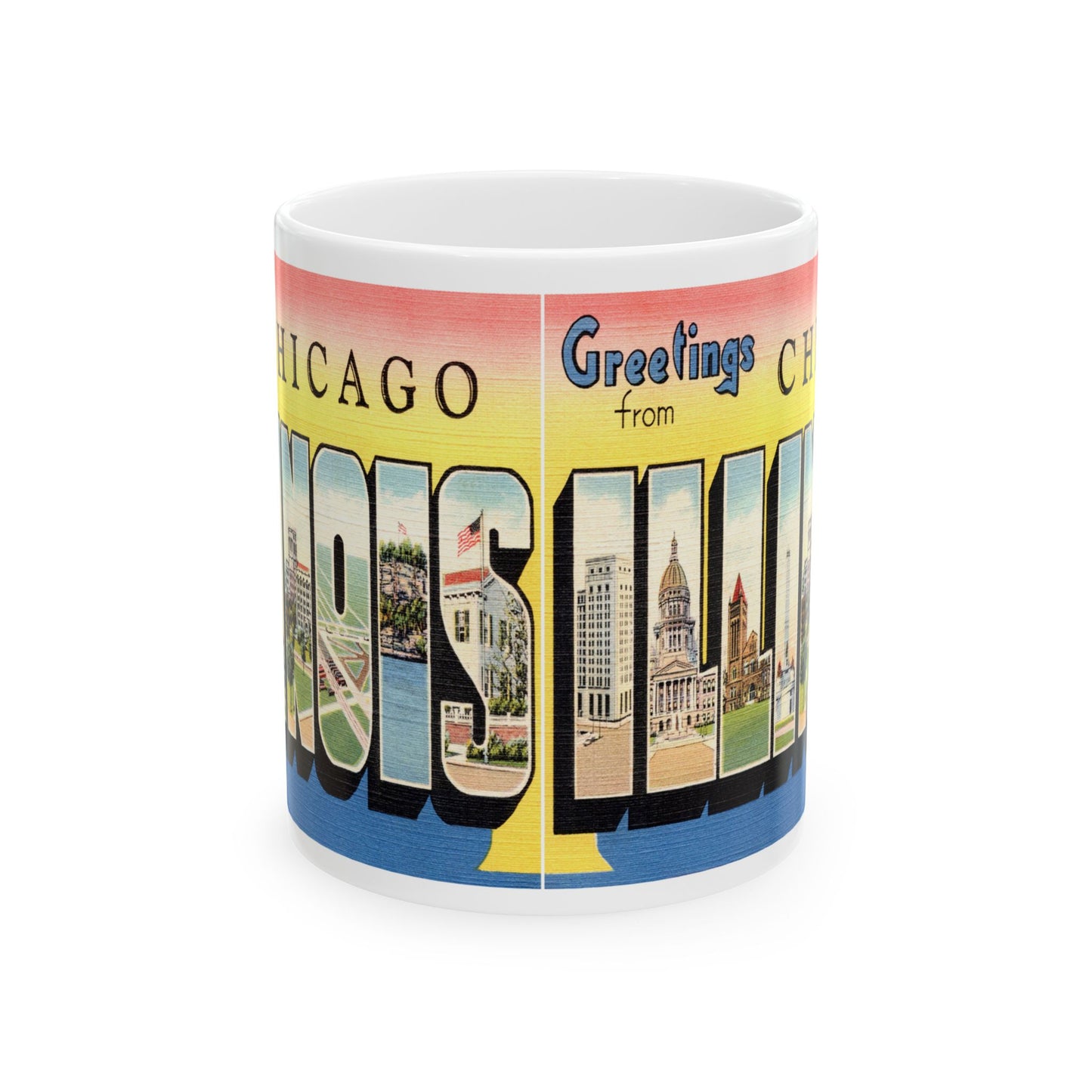 Memebly Colorful Retro Greetings from Chicago IL Coffee Mug