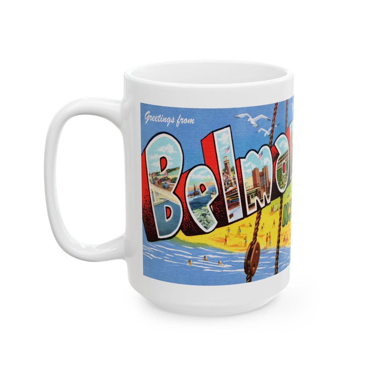 Memebly Vintage Beach Greetings from Belmar NJ New Jersey Coffee Mug