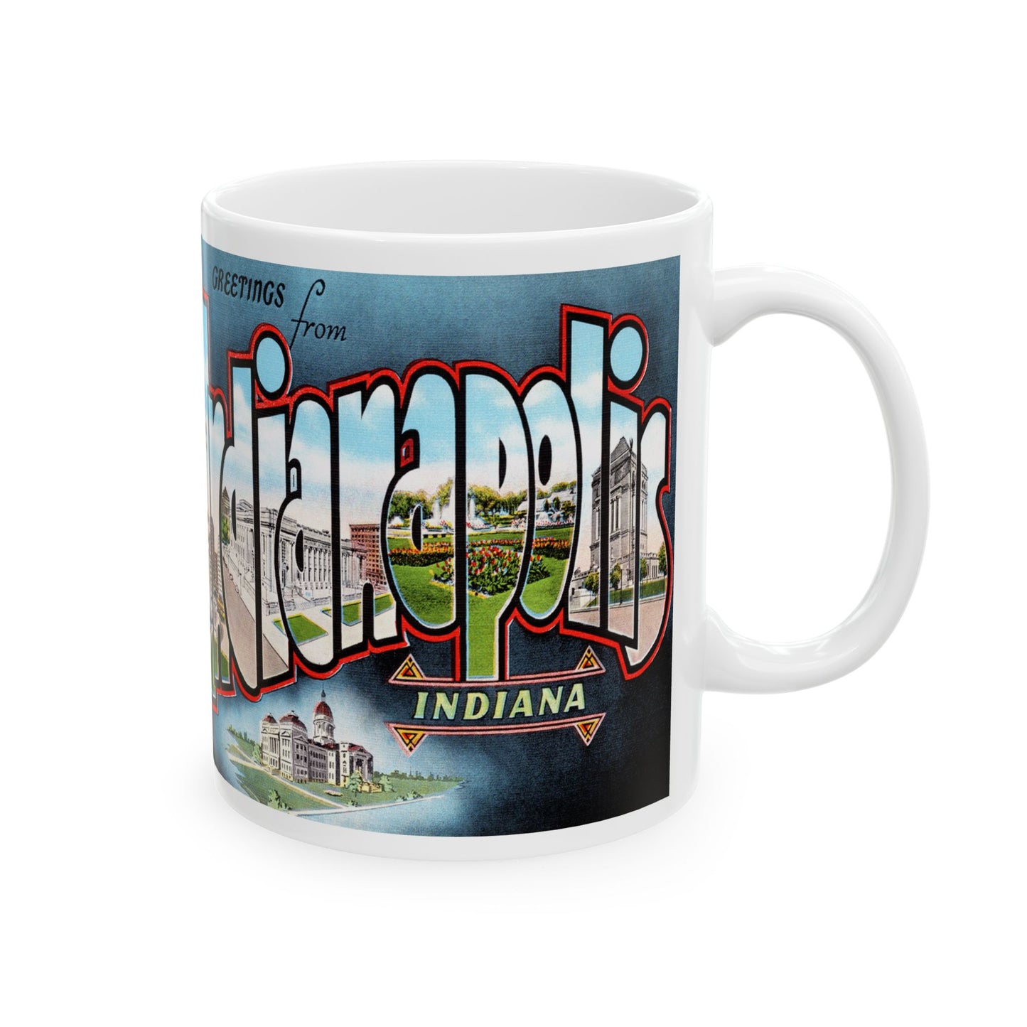 Memebly Vintage Scenic Buildings Greetings from Indianapolis IN Indiana Coffee Mug