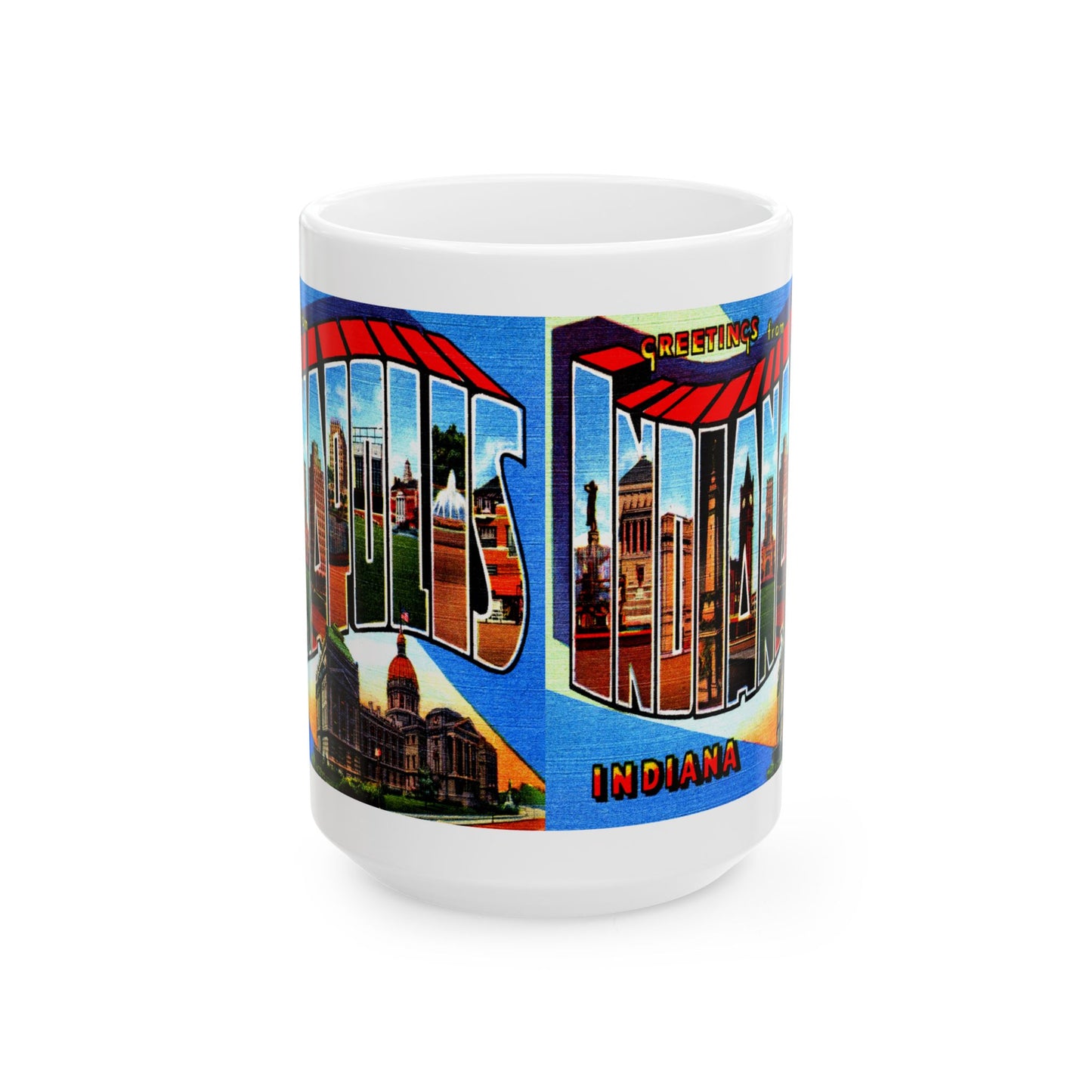 Memebly Colorful Retro Greetings from Indianapolis IN Indiana Coffee Mug