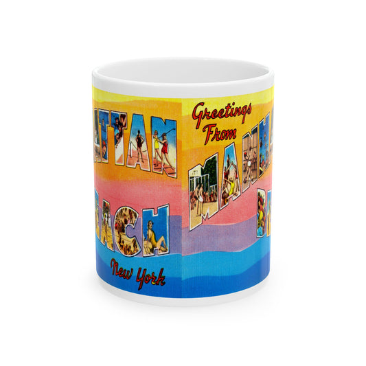 Memebly Vintage Greetings from Manhattan Beach NY New York Coffee Mug