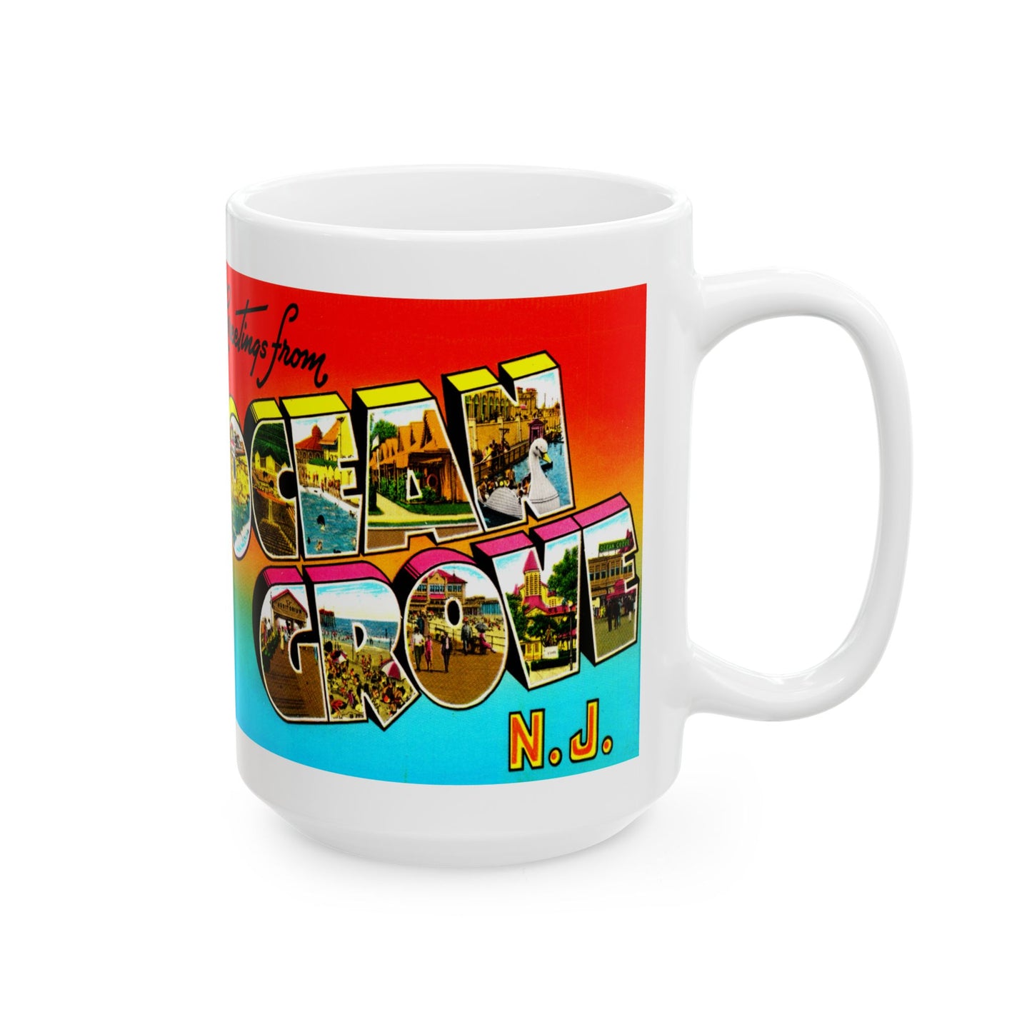 Memebly Vintage Greetings from Ocean Grove NJ New Jersey Coffee Mug