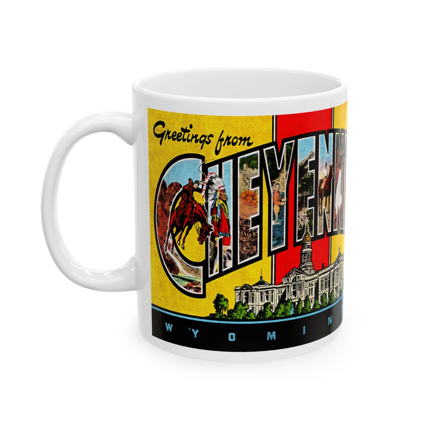 Memebly Vintage Greetings from Cheyenne WY Wyoming Coffee Mug