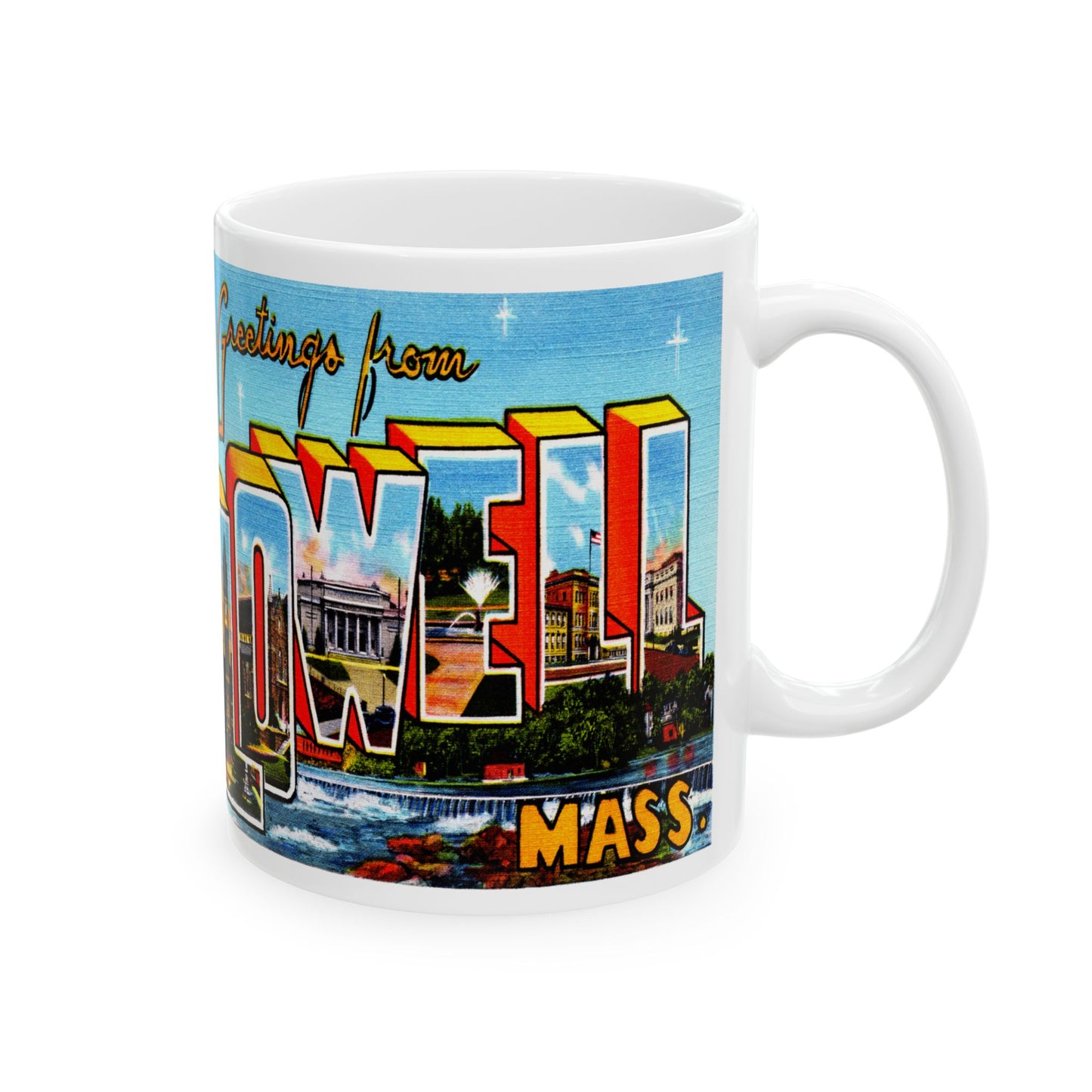 Memebly Vintage Greetings from Lowell MA Massachusetts Coffee Mug