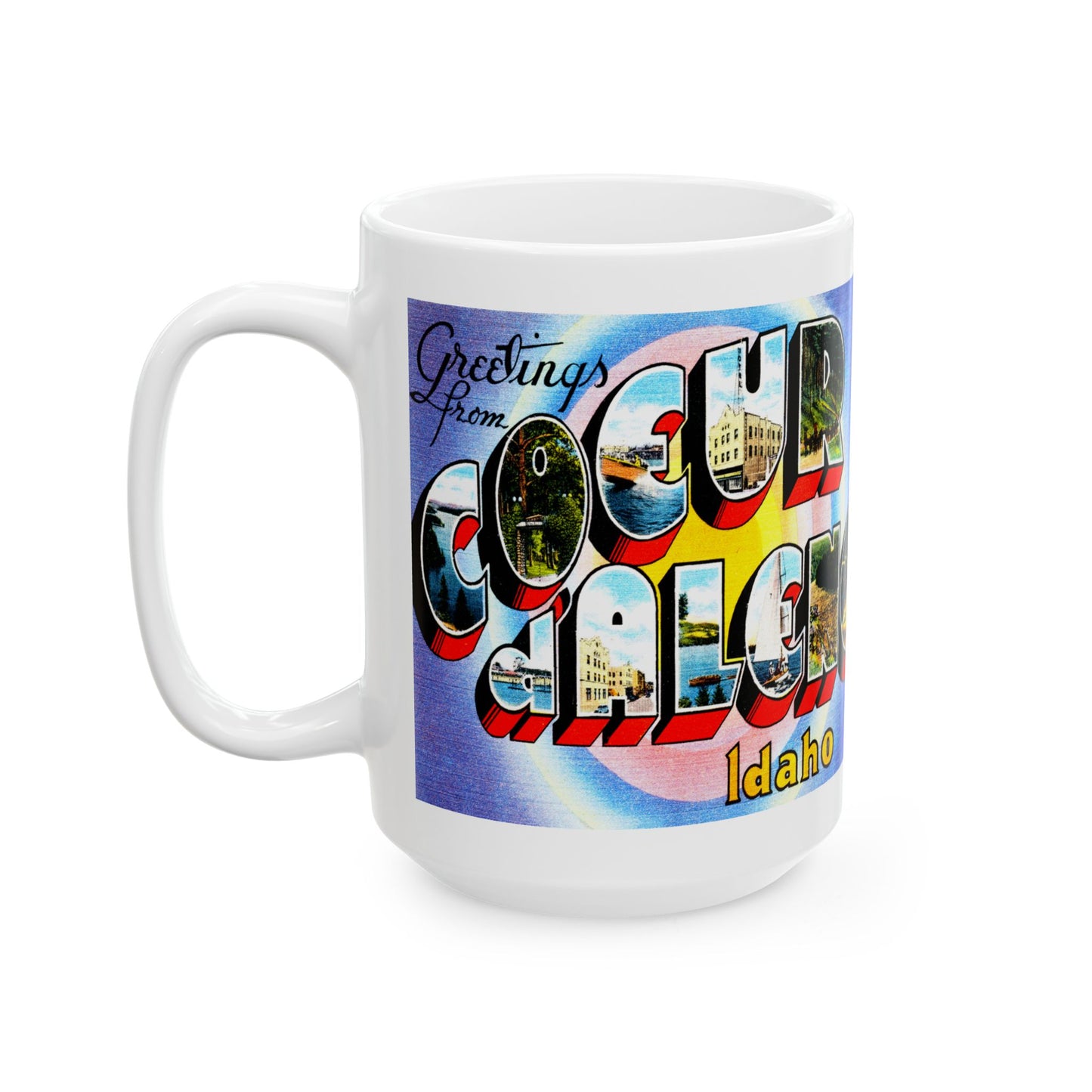 Memebly Vintage Greetings from Coeur d'Alene ID Coffee Mug