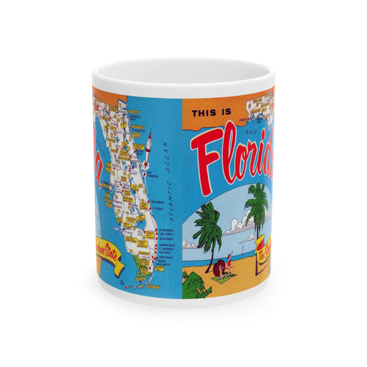 Memebly Vintage Retro Greetings from Florida FL Map Coffee Mug