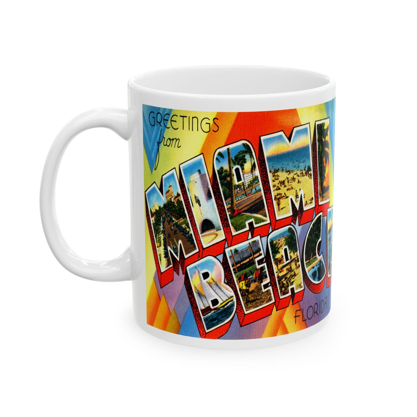 Memebly Colorful Greetings from Miami Beach FL Florida Coffee Mug