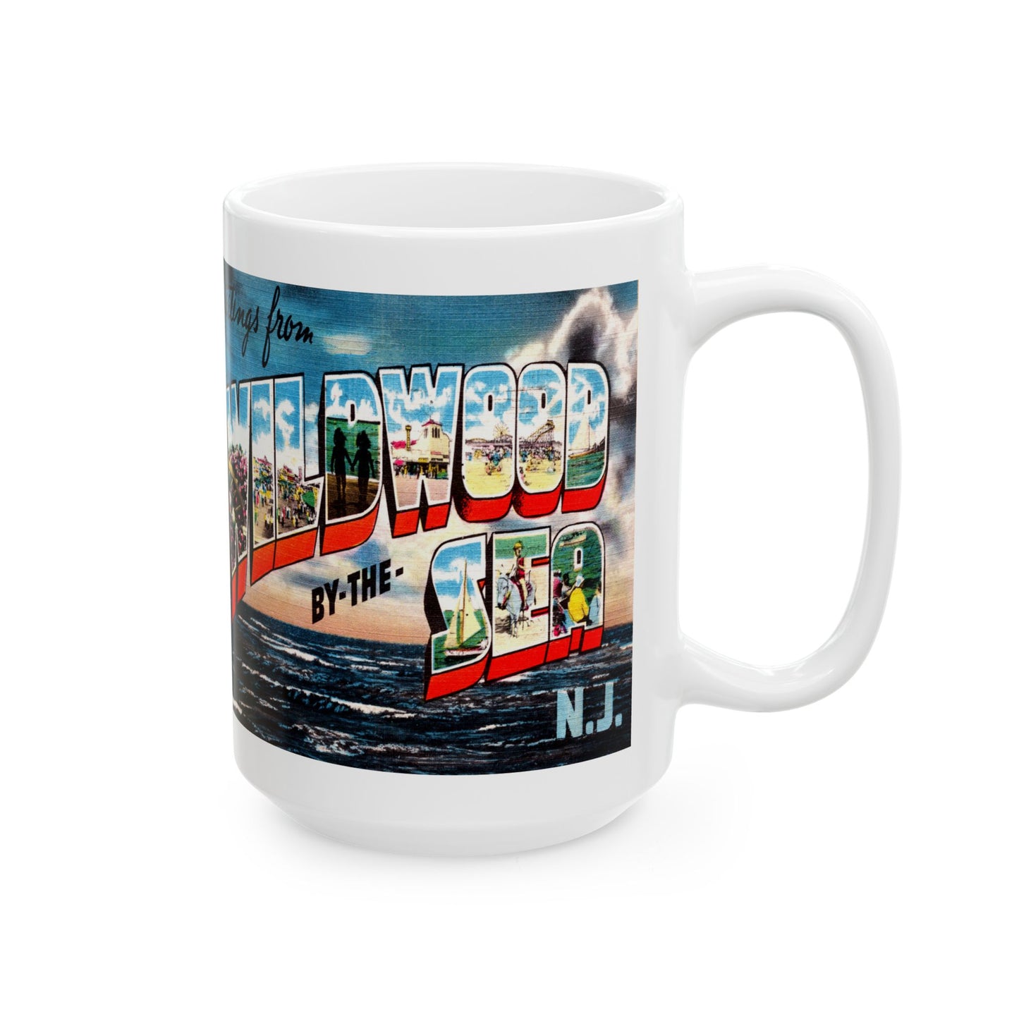 Memebly Vintage Greetings from Wildwood by the Sea NJ New Jersey Coffee Mug