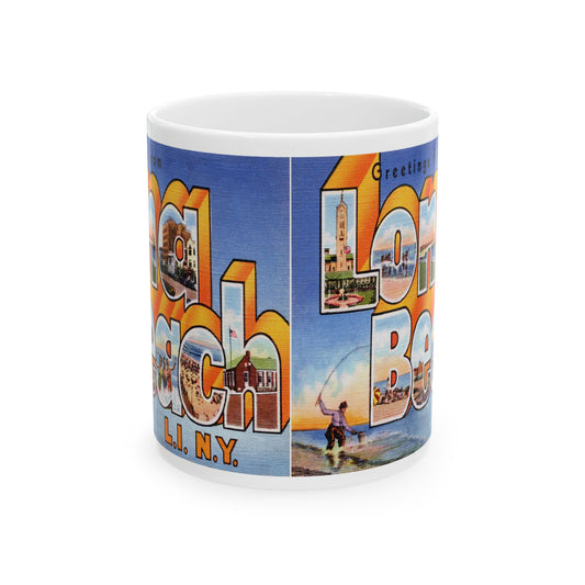 Memebly Vintage Fishing Greetings from Long Beach Long Island NY New York Coffee Mug