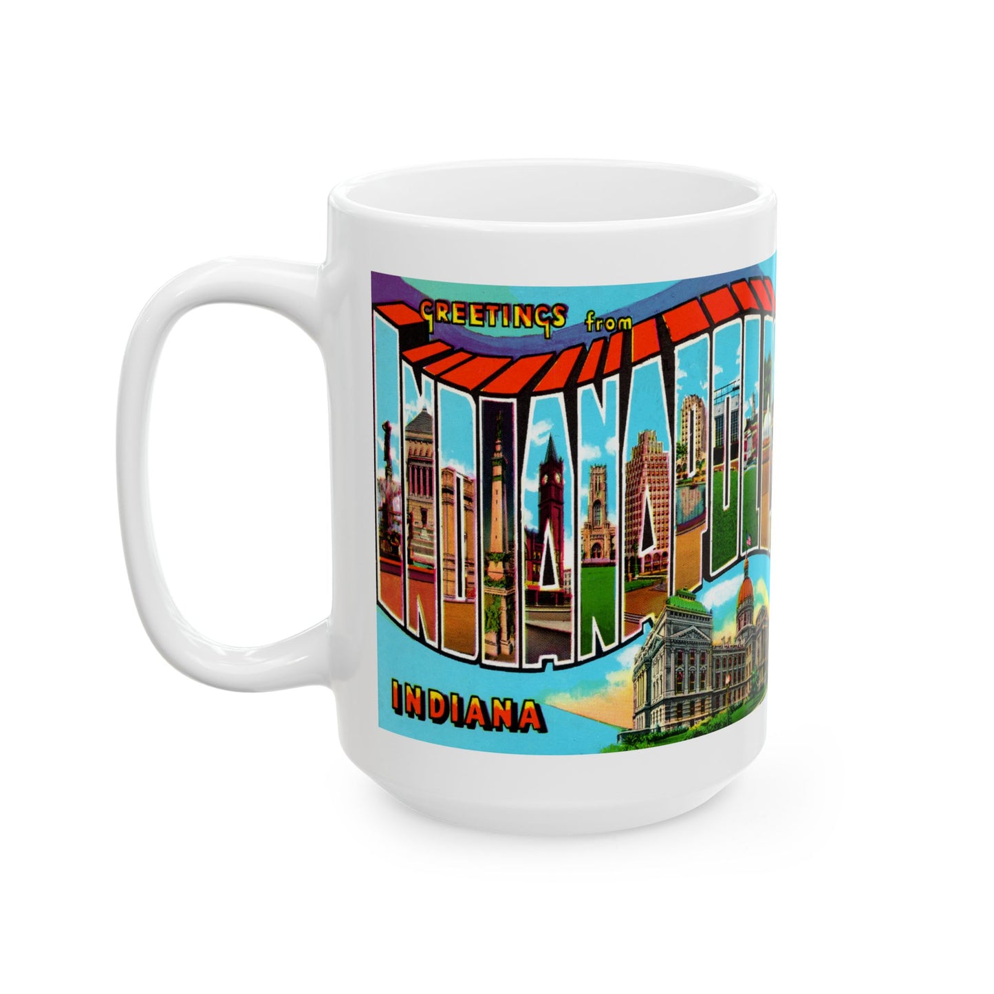 Memebly  Retro 1950s Greetings from Indianapolis IN Indiana Coffee Mug