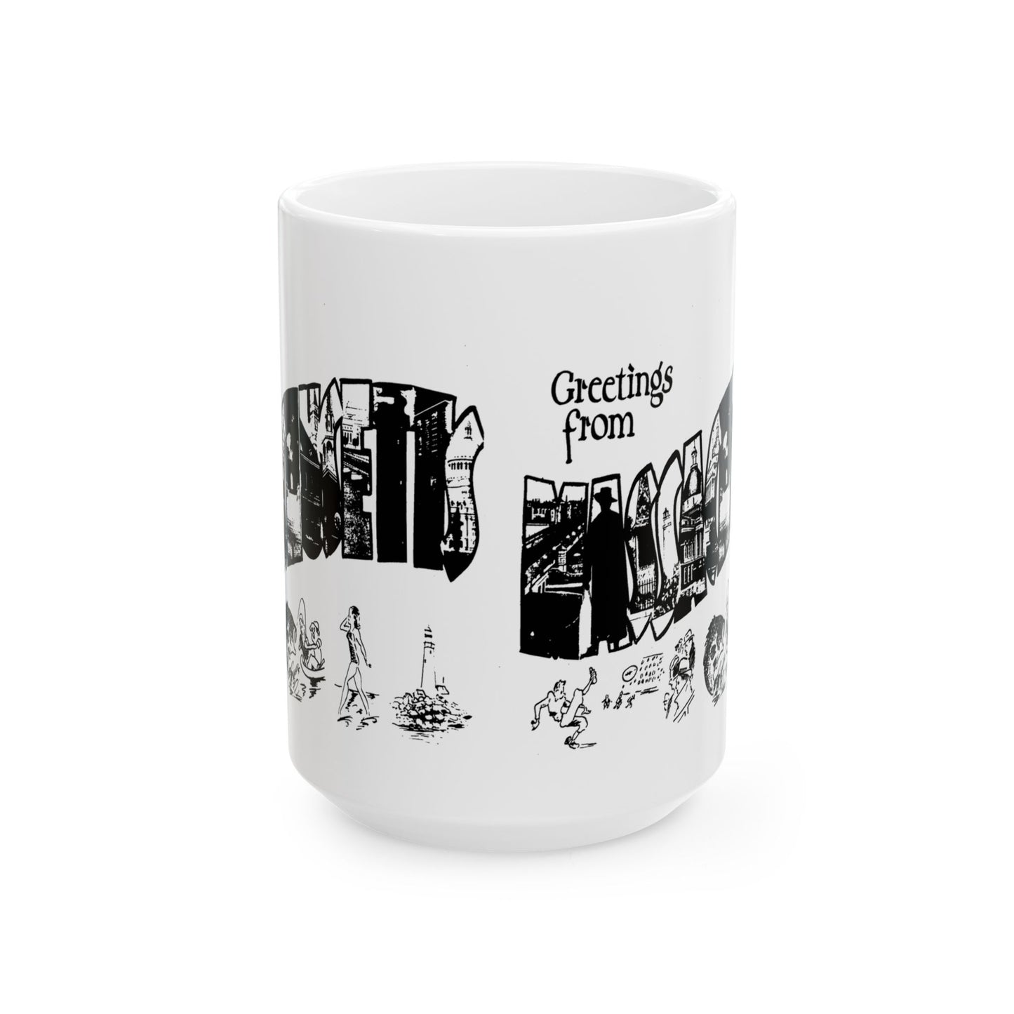 Memebly Retro 1950s Greetings from Massachusetts MA Coffee Mug