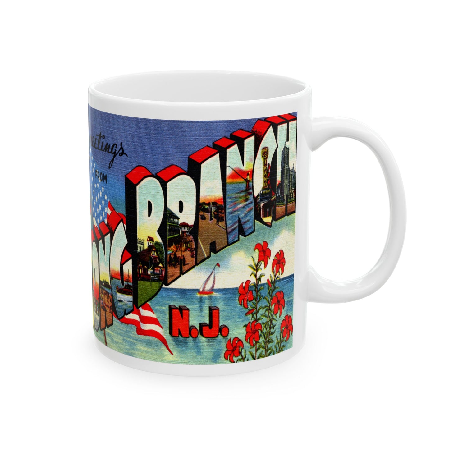 Memebly Vintage Greetings from Long Branch NJ New Jersey Coffee Mug