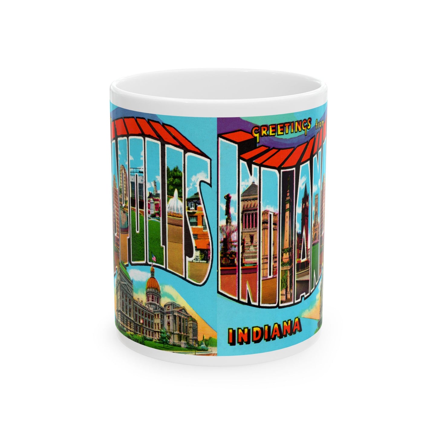 Memebly  Retro 1950s Greetings from Indianapolis IN Indiana Coffee Mug